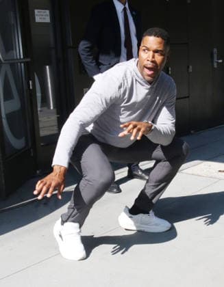A playful Michael Strahan gets down and strikes a pose at Good Morning America Featuring: Michael Strahan Where: New York City, New York, United States When: 09 Jul 2026 Credit: Roger Wong INSTARimages EDITORIAL USE ONLY. NOT FOR USE BY NEWSPAPERS BASED IN THE UK. Copyright: xx instar55841666