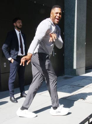 A playful Michael Strahan gets down and strikes a pose at Good Morning America Featuring: Michael Strahan Where: New York City, New York, United States When: 09 Jul 2026 Credit: Roger Wong INSTARimages EDITORIAL USE ONLY. NOT FOR USE BY NEWSPAPERS BASED IN THE UK. Copyright: xx instar55841669