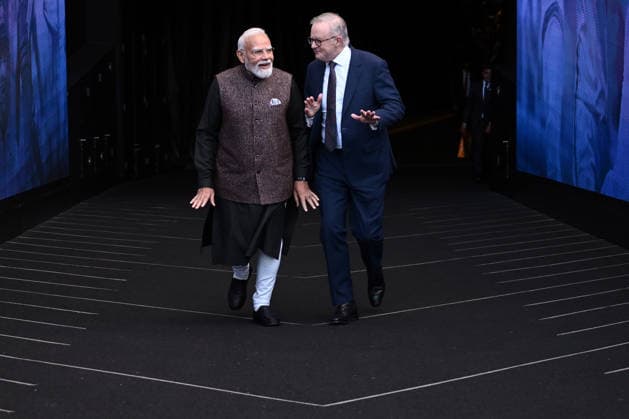 NARENDRA MODI AUSTRALIA VISIT, Indian Prime Minister Narendra Modi (left) and Australian Prime Minister Anthony Albanese arrive during a visit to the Melbourne Cricket Ground in Melbourne, Friday, July 10, 2026. ( NO ARCHIVING MELBOURNE VICTORIA AUSTRALIA  Copyright: xJOELxCARRETTx 20260710173796467440