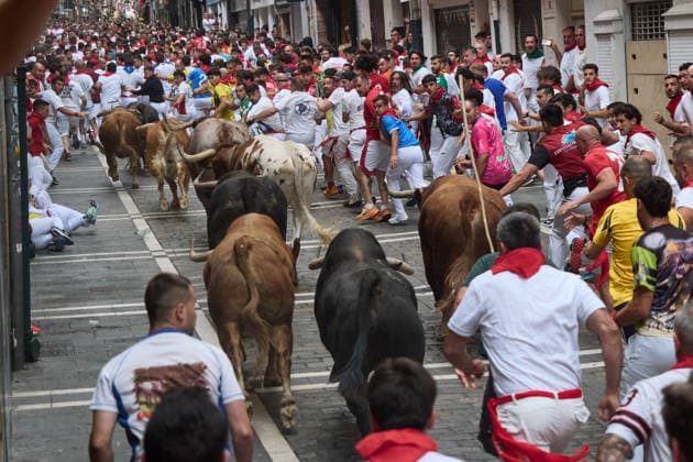 Fourth bull run of the 2026 San Fermín Festival, featuring bulls from the Álvaro Núnez ranch—the fourth bull run of the 2026 San Fermín Festival, on July 10, 2026, in Pamplona, Navarre, Spain. This year, bulls from the Álvaro Núnez ranch will headline the fourth running of the San Fermín Festival in Spain.  Copyright: xEduardoxSanzx 7656813