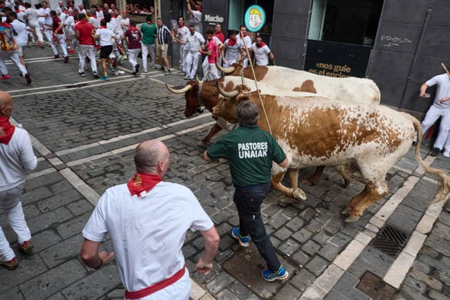 Fourth bull run of the 2026 San Fermín Festival, featuring bulls from the Álvaro Núnez Pastores ranch in the fourth bull run of the 2026 San Fermín Festival, on July 10, 2026, in Pamplona, Navarre, Spain. This year, bulls from the Álvaro Núnez ranch will headline the fourth running of the San Fermín Festival in Spain.  Copyright: xEduardoxSanzx 7656827