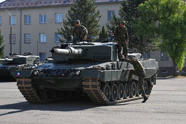 Ceremony of taking over last Leopard 2A4 tank by 73rd tank battalion took place in Praslavice, Czech Republic, on July 10, 2026. (CTKxPhoto LudekxPerina) CTKPhotoP2026071002673  CTKPhotoP2026071002673