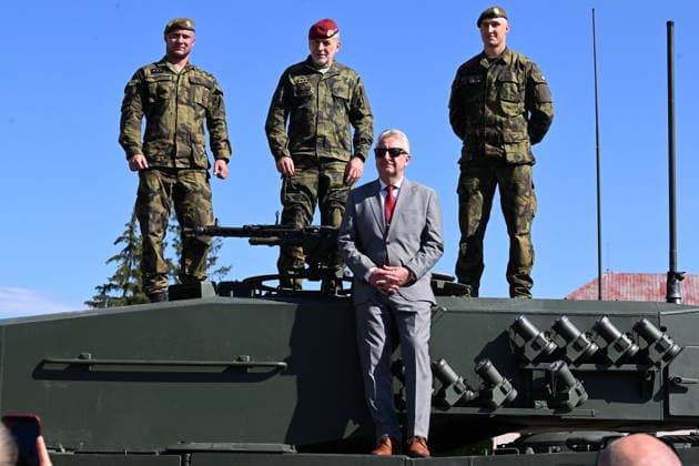 Ceremony of taking over last Leopard 2A4 tank by 73rd tank battalion took place in Praslavice, Czech Republic, on July 10, 2026. Second from the left is the Chief of the General Staff of the Czech Armed Forces Miroslav Hlavac, in front is the Minister of Defence Jaromir Zuna (for SPD). (CTKxPhoto LudekxPerina) CTKPhotoP2026071002521  CTKPhotoP2026071002521