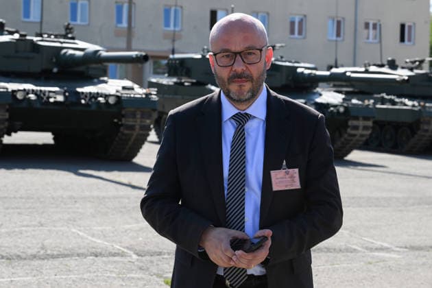 Ceremony of taking over last Leopard 2A4 tank by 73rd tank battalion took place in Praslavice, Czech Republic, on July 10, 2026. Chief Executive Officer (CEO) for the Tactical Vehicles Business Unit and Managing Director of Rheinmetall Landsysteme GmbHll Eduardo Veen Martinez. (CTKxPhoto LudekxPerina) CTKPhotoP2026071002815  CTKPhotoP2026071002815