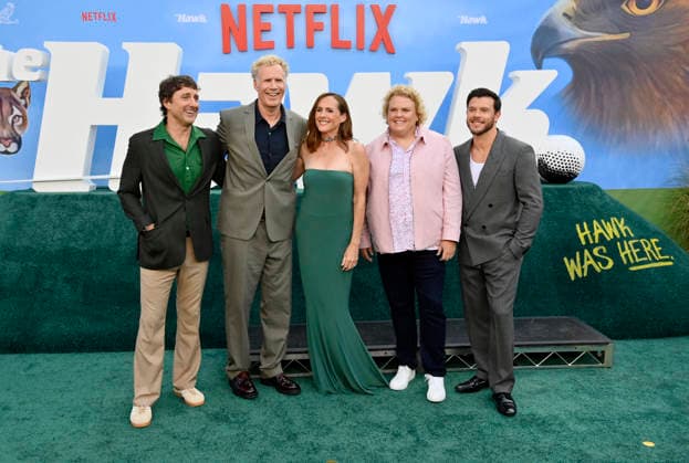 Cast members (L-R) Luke Wilson, Will Ferrell, Molly Shannon, Fortune Feimster and Jimmy Tatro attend the premiere of the Netflix sport comedy TV series The Hawk at the Directors Village in the Westwood section of Los Angeles on Thursday, July 9, 2026. Storyline Follows Lonnie Hawkins, 2004 s top golfer, as he struggles to recapture his magic late in his career, refusing to believe he s anything other than one stroke away from golf s greatest comeback.  LAP2026070930 JIMxRUYMEN
