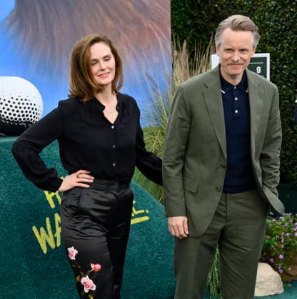 Cast member David Hornsby (R) and his wife, actress Emily Deschanel attend the premiere of the Netflix sport comedy TV series The Hawk at the Directors Village in the Westwood section of Los Angeles on Thursday, July 9, 2026. Storyline Follows Lonnie Hawkins, 2004 s top golfer, as he struggles to recapture his magic late in his career, refusing to believe he s anything other than one stroke away from golf s greatest comeback.  LAP2026070937 JIMxRUYMEN