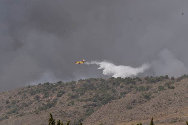 Wildfire in Los Gallardos, Almería: A water bomber is helping to extinguish the wildfire, on July 10, 2026, in Los Gallardos, Almería, Andalusia, Spain. The wildfire that broke out this Thursday, July 9, in the Almería town of Los Gallardos has left eleven dead and eight injured, four of them seriously, according to the latest update, which notes that efforts are ongoing to determine whether there may be more victims, as 19 people are currently missing. In addition, some 200 personnel from the Military Emergency Unit (UME) have been deployed around the wildfire, which is showing an unfavorable trend. JULY 10, 2026 Javi Carrión July 10, 2026 Los Gallardos, Almería, Andaluci Los Gallardos, Almería, Andaluci Spain  Copyright: xJavixCarrionx 7657054