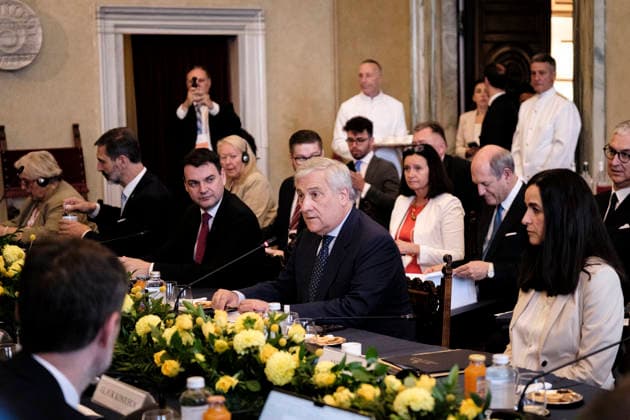 Western Balkans Ministerial Meeting Italian Deputy Prime Minister and Minister of Foreign Affairs and International Cooperation Antonio Tajani chairs the Ministerial Meeting on the Western Balkans, bringing together the Foreign Ministers of the Friends of the Western Balkans Group and the Foreign Ministers of the Western Balkans. Present in the photo Petr Macinka Foreign Minister of Czech Republic with Minister Tajani. Rome, Italy, July 10, 2026. Rome Italy Copyright: xAndreaxCalandrax