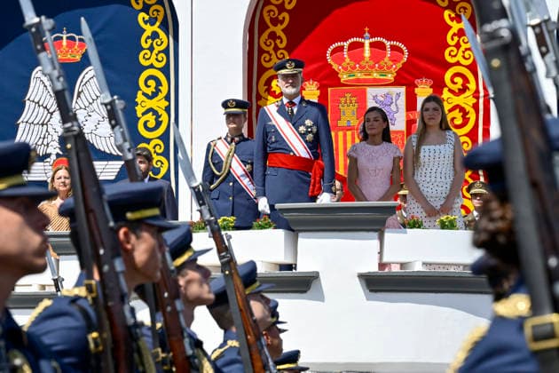 Royal Commissioning Ceremony at the General Academy of Air and Space: Princess Leonor, King Felipe VI, Queen Letizia, and Infanta Sofía during the presentation of Royal Commissions at the General Academy of Air and Space (AGA), on July 10, 2026, in Santiago de la Ribera, Murcia, Spain. At this ceremony, which marks the end of the academic year, the monarchs and officials presented lieutenant commissions to 111 cadets graduating from the academy. JULY 10, 2026 Kiko Asunción Santiago de la Ribera, Murcia Santiago de la Ribera, Murcia, Spain  Copyright: xKikoxAsuncionx 7657424