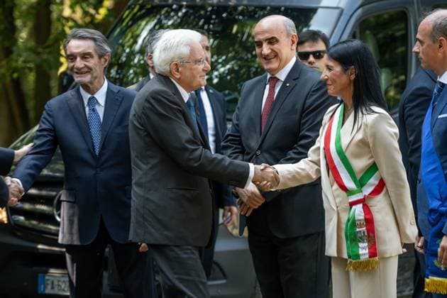 July 10, 2026, Seveso, Mb, Italy: Arrival of President Sergio Mattarella and greeting with Attilio Fontana and Alessia Borroni at the 50th Anniversary Commemoration of the ICMESA Industrial Accident at the Bosco delle Querce in Seveso, July 10, 2026, Milan. Seveso Italy  - ZUMAa289 20260710_zia_a289_025 Copyright: xNicolaxMarfisix xAgfx