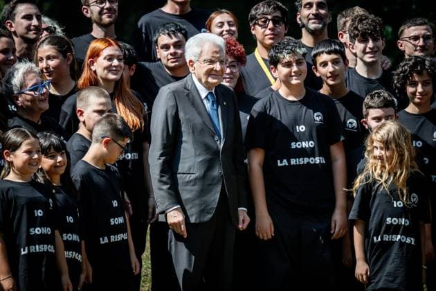 July 10, 2026, Seveso, Mb, Italy: President Sergio Mattarella with the flashmob participants during the 50th anniversary commemoration of the ICMESA industrial accident at the Bosco delle Querce in Seveso, July 10, 2026, Milan. Seveso Italy  - ZUMAa289 20260710_zia_a289_046 Copyright: xNicolaxMarfisix xAgfx