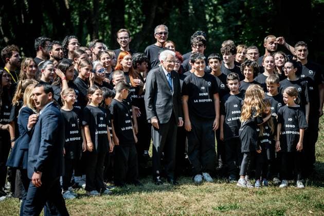July 10, 2026, Seveso, Mb, Italy: President Sergio Mattarella with the flashmob participants during the 50th anniversary commemoration of the ICMESA industrial accident at the Bosco delle Querce in Seveso, July 10, 2026, Milan. Seveso Italy  - ZUMAa289 20260710_zia_a289_049 Copyright: xNicolaxMarfisix xAgfx