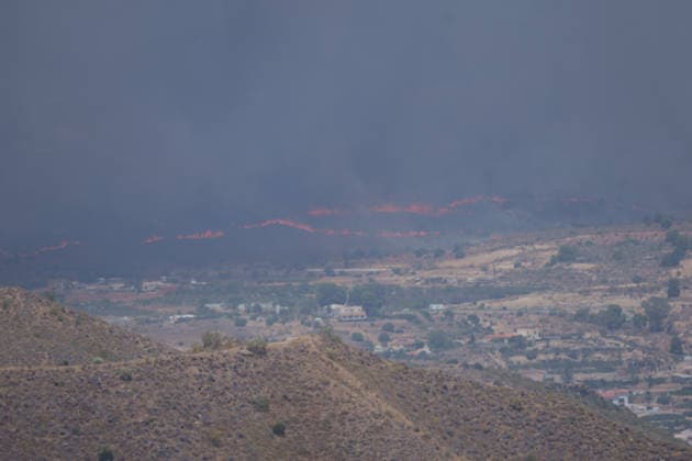 Fire in Los Gallardos, Almería: Image of the wildfire that broke out in the Los Gallardos area of Almería on July 10, 2026, in Los Gallardos, Almería, Andalusia, Spain. The wildfire that broke out this Thursday, July 9, in the Almería town of Los Gallardos has left eleven dead and eight injured, four of whom are in serious condition, according to the latest update, which notes that efforts are ongoing to determine whether there may be more victims, as 19 people are currently missing. In addition, some 200 personnel from the Military Emergency Unit (UME) have been deployed around the wildfire, which is showing an unfavorable trend. JULY 10, 2026 Francisco J Los Gallardos, Almería, Andalusia Los Gallardos, Almería, Andalusia Spain  Copyright: xFranciscoxJ.xOlmox 7657674