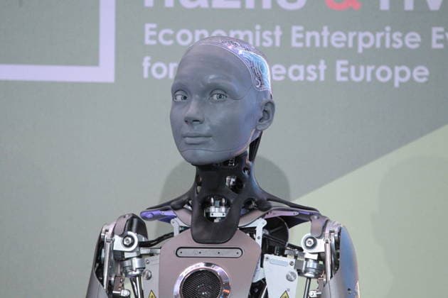 July 10, 2026, Athens, Greece: AMECA robot speaks with one philosopher and one preast at 30th Annual Government Roundtable Economist conference. Ameca is the worldÃ¢â‚¬â ¢s leading social humanoid robot, created by UK robotics company Engineered Arts. First unveiled in 2021, Ameca was designed for advanced, natural and engaging human-robot interaction, combining artificial intelligence, expressive and realistic facial movements, and lifelike gestures. Athens Greece  - ZUMAv62_ 20260710_zaf_v62_016 Copyright: xAristidisxVafeiadakisx