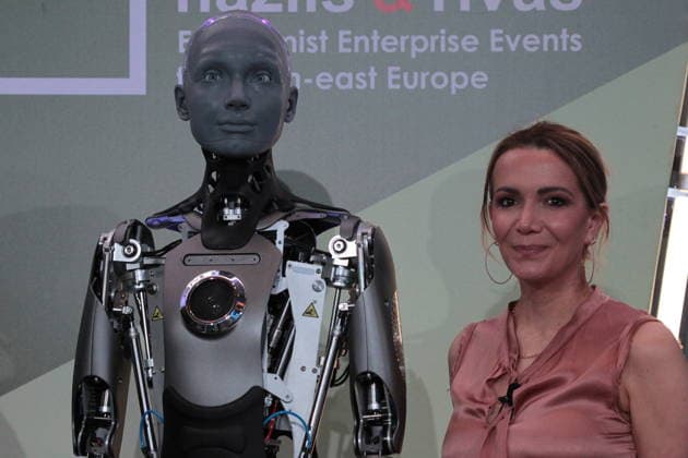 July 10, 2026, Athens, Greece: AMECA robot speaks with one philosopher and one preast at 30th Annual Government Roundtable Economist conference. Ameca is the worldÃ¢â‚¬â ¢s leading social humanoid robot, created by UK robotics company Engineered Arts. First unveiled in 2021, Ameca was designed for advanced, natural and engaging human-robot interaction, combining artificial intelligence, expressive and realistic facial movements, and lifelike gestures. Athens Greece - ZUMAv62_ 20260710_zaf_v62_035 Copyright: xAristidisxVafeiadakisx