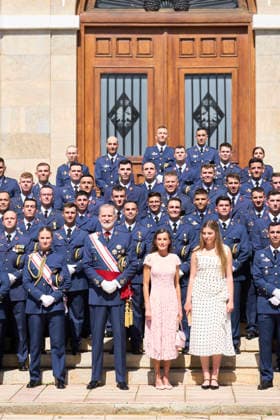 Spanish Royals attends the Presentation of Royal Employment Appointments at the General Academy of Air and Space King Felipe VI of Spain, Queen Letizia of Spain, Crown Princess Leonor, Princess Sofia attends the Presentation of Royal Employment Appointments at the General Academy of Air and Space at General Academy of Air and Space on July 10, 2026 in San Javier, Spain The Princess of Asturias has completed her military training at San Javier, having served in all three branches of the armed forces. This three-year training programme has prepared her to become the first woman to hold supreme command of the Armed Forces when she ascends to the throne. Photo by IMAGO MPG San Javier General Academy of Air and Space Murcia Spain  Copyright: xMPGx