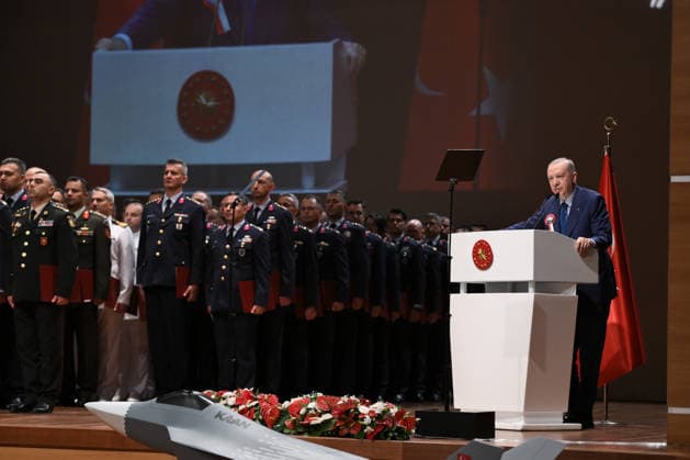 Turkish President Recep Tayyip Erdogan ISTANBUL, TURKIYE - JULY 10: Turkish President Recep Tayyip Erdogan speaks during the National Defense University Staff Officers’ Graduation Ceremony at the National Defense University in Istanbul, Turkiye, on July 10, 2026. Arif Hudaverdi Yaman Anadolu Istanbul Turkey. Editorial use only. Please get in touch for any other usage.  Copyright: x2026xAnadoluxArifxHudaverdixYamanx