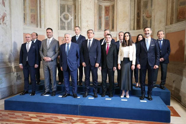 Italy hosts Western Balkans and Friends of Western Balkans meeting in Rome ROME, ITALY - JULY 10: Ministers and deputy ministers from Austria, Croatia, Greece, the Czech Republic, Slovakia, Slovenia, Hungary, Albania, Bosnia and Herzegovina, North Macedonia, Montenegro, Kosovo, and Serbia attend the Western Balkan Countries and Friends of the Western Balkans Group meeting hosted by Italian Deputy Prime Minister and Minister of Foreign Affairs Antonio Tajani (3rd L), at the Villa Madama state guesthouse in Rome, Italy, on July 10, 2026. Baris Seckin Anadolu Rome Italy. Editorial use only. Please get in touch for any other usage.  Copyright: x2026xAnadoluxBarisxSeckinx