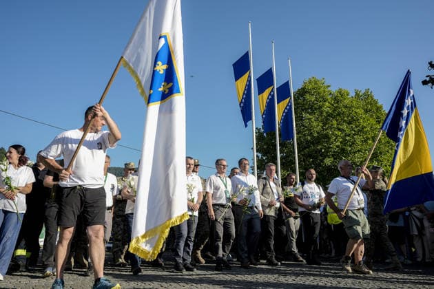 Peace March participants arrive in Potocari to honor Srebrenica genocide victims SREBRENICA, BOSNIA AND HERZEGOVINA - JULY 10: More than 6,300 participants in the Peace March arrive at the Srebrenica Memorial Center in Potocari after a three-day, 100-kilometer hike to attend the commemoration marking the 31st anniversary of the 1995 Srebrenica genocide in Srebrenica, Bosnia and Herzegovina, on July 10, 2026. Participants retraced the route taken by Bosniaks fleeing Srebrenica in July 1995 in an attempt to reach the free territories of Tuzla or Kladanj. The march brought together young people and participants from around the world to honor the victims of the genocide and reaffirm the commitment that such atrocities should never happen again.  Copyright: x2026xAnadoluxSamirxJordamovicx