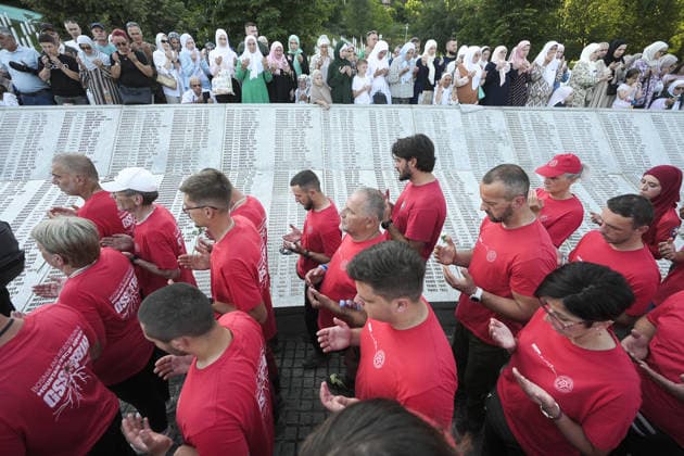 Peace March participants arrive in Potocari to honor Srebrenica genocide victims SREBRENICA, BOSNIA AND HERZEGOVINA - JULY 10: More than 6,300 participants in the Peace March arrive at the Srebrenica Memorial Center in Potocari after a three-day, 100-kilometer hike to attend the commemoration marking the 31st anniversary of the 1995 Srebrenica genocide in Srebrenica, Bosnia and Herzegovina, on July 10, 2026. Participants retraced the route taken by Bosniaks fleeing Srebrenica in July 1995 in an attempt to reach the free territories of Tuzla or Kladanj. The march brought together young people and participants from around the world to honor the victims of the genocide and reaffirm the commitment that such atrocities should never happen again.  Copyright: x2026xAnadoluxSamirxJordamovicx