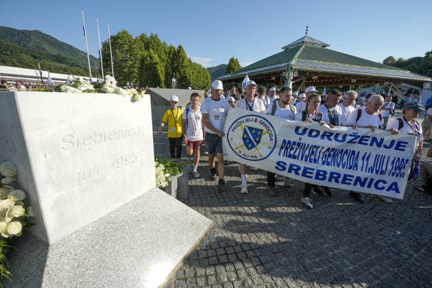 Peace March participants arrive in Potocari to honor Srebrenica genocide victims SREBRENICA, BOSNIA AND HERZEGOVINA - JULY 10: More than 6,300 participants in the Peace March arrive at the Srebrenica Memorial Center in Potocari after a three-day, 100-kilometer hike to attend the commemoration marking the 31st anniversary of the 1995 Srebrenica genocide in Srebrenica, Bosnia and Herzegovina, on July 10, 2026. Participants retraced the route taken by Bosniaks fleeing Srebrenica in July 1995 in an attempt to reach the free territories of Tuzla or Kladanj. The march brought together young people and participants from around the world to honor the victims of the genocide and reaffirm the commitment that such atrocities should never happen again.  Copyright: x2026xAnadoluxSamirxJordamovicx