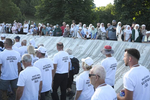 Peace March participants arrive in Potocari to honor Srebrenica genocide victims SREBRENICA, BOSNIA AND HERZEGOVINA - JULY 10: More than 6,300 participants in the Peace March arrive at the Srebrenica Memorial Center in Potocari after a three-day, 100-kilometer hike to attend the commemoration marking the 31st anniversary of the 1995 Srebrenica genocide in Srebrenica, Bosnia and Herzegovina, on July 10, 2026. Participants retraced the route taken by Bosniaks fleeing Srebrenica in July 1995 in an attempt to reach the free territories of Tuzla or Kladanj. The march brought together young people and participants from around the world to honor the victims of the genocide and reaffirm the commitment that such atrocities should never happen again.  Copyright: x2026xAnadoluxSamirxJordamovicx