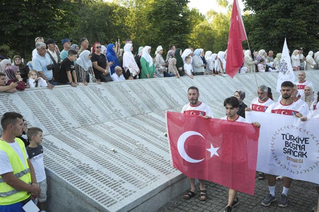 Peace March participants arrive in Potocari to honor Srebrenica genocide victims SREBRENICA, BOSNIA AND HERZEGOVINA - JULY 10: More than 6,300 participants in the Peace March arrive at the Srebrenica Memorial Center in Potocari after a three-day, 100-kilometer hike to attend the commemoration marking the 31st anniversary of the 1995 Srebrenica genocide in Srebrenica, Bosnia and Herzegovina, on July 10, 2026. Participants retraced the route taken by Bosniaks fleeing Srebrenica in July 1995 in an attempt to reach the free territories of Tuzla or Kladanj. The march brought together young people and participants from around the world to honor the victims of the genocide and reaffirm the commitment that such atrocities should never happen again.  Copyright: x2026xAnadoluxSamirxJordamovicx