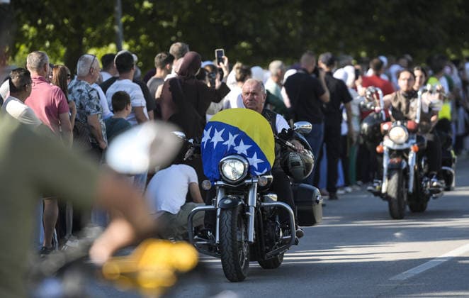 Peace March participants arrive in Potocari to honor Srebrenica genocide victims SREBRENICA, BOSNIA AND HERZEGOVINA - JULY 10: Hundreds of motorcyclists from various countries arrive at the Potocari Memorial Center after departing from Sarajevo to participate in the upcoming 31st anniversary commemoration ceremonies for the 1995 Srebrenica genocide in Srebrenica, Bosnia and Herzegovina, on July 10, 2026. Samir Jordamovic Anadolu Srebrenica Bosnia and Herzegovina. Editorial use only. Please get in touch for any other usage.  Copyright: x2026xAnadoluxSamirxJordamovicx