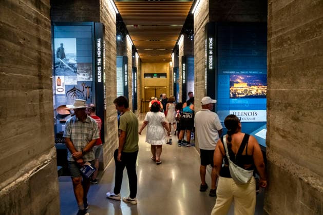 Visitors tour the newly-remodeled undercroft museum beneath the Lincoln Memorial in Washington, DC on Friday, July 10, 2026. The new 15,000-square-foot exhibit showcases the massive concrete foundations that support the memorial while telling the story of how the Lincoln Memorial was designed and built.  WAP20260710326 BONNIExCASH