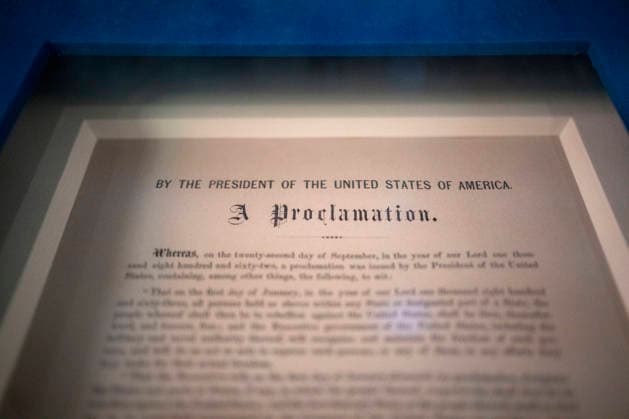 An original copy of the Emancipation Proclamation is on display in the newly-remodeled undercroft beneath the Lincoln Memorial in Washington, DC on Friday, July 10, 2026. The new 15,000-square-foot exhibit showcases the massive concrete foundations that support the memorial while telling the story of how the Lincoln Memorial was designed and built.  WAP20260710337 BONNIExCASH