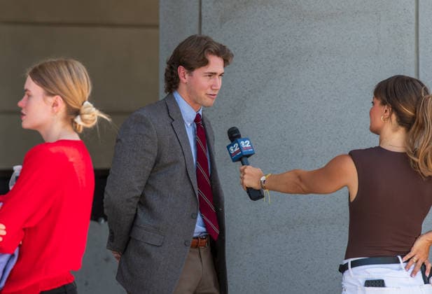 July 10, 2026, Provo, Utah, USA: KAI SCHWEMMER speaks with a KUTV 2 News reporter outside the Fourth District Court in Provo, Utah, on the final day of the preliminary hearing in the Tyler Robinson case. Provo USA  - ZUMAm292 20260710_znp_m292_042 Copyright: xCharlesxMcClintockxWilsonx