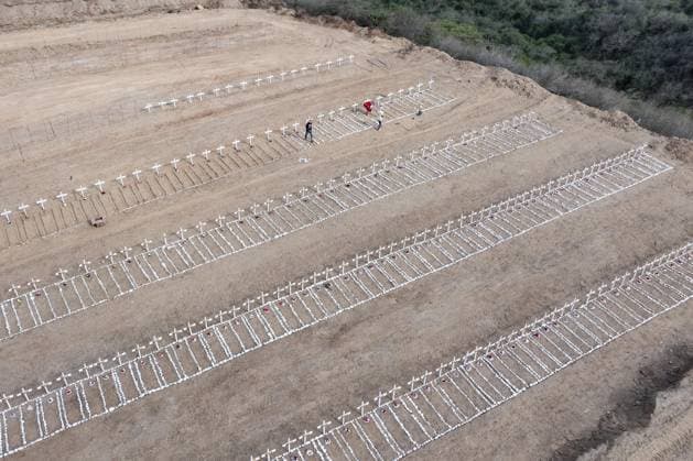 Emergency cemetery opens in Venezuela after deadly earthquakes LA GUAIRA, VENEZUELA - JULY 10: An aerial view of the mass grave at the La Esperanza Cemetery located along the highway connecting Catia La Mar and Carayaca, as it was opened under emergency measures following the June 24 earthquakes to bury the bodies of hundreds of people whose relatives could not be reached, in La Guaira, Venezuela on July 10, 2026. Alongside identified victims, hundreds of unidentified bodies were also laid to rest at the cemetery. Cem Tekkesinoglu Anadolu La Guaira Venezuela. Editorial use only. Please get in touch for any other usage.  Copyright: x2026xAnadoluxCemxTekkesinoglux
