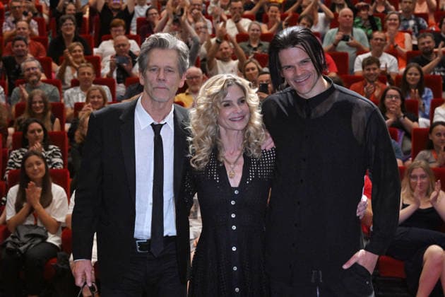 The 60th Karlovy Vary International Film Festival continued on July 10, 2026, in Karlovy Vary, Czech Republic. American actor and director Kevin Bacon (left), his wife, actress Kyra Sedgwick (middle), and son, musician and actor Travis (right), presented the film Family Movie in the Great Hall of the Thermal Hotel. (CTKxPhoto SlavomirxKubes) CTKPhotoP2026071008673  CTKPhotoP2026071008673