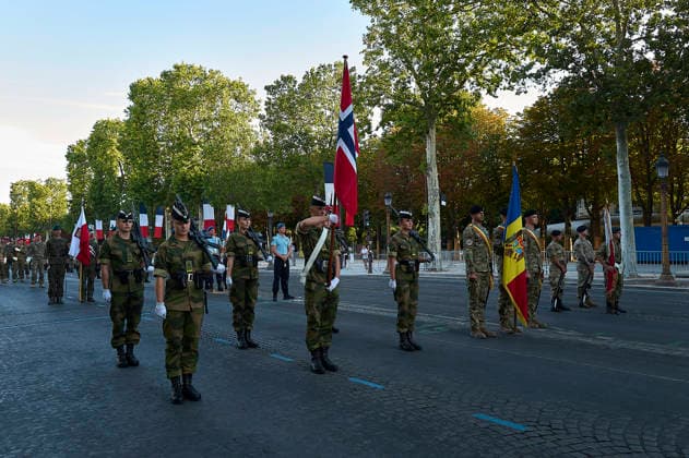 Rehearsal for July 14th 2026 Military Parade on the Champs-Elysees - Paris Rehearsal for July 14th 2026 Military Parade on the Champs-Elysees, in Paris, France, on July 11, 2026. Thirty-six foreign nations and over 6,000 soldiers will be on the Champs-elysees for the 2026 edition of the July 14th parade. Some 500 soldiers from member countries of the Volunteer Coalition and twenty-five Ukrainian soldiers will lead the traditional July 14 military parade on the Champs-Élysees, in front of about 30 heads of state and government. Photo by Jean Pierre Nguyen Van Hai Barbier ABACAPRESS.COM Paris France  Copyright: xNguyenxVanxHai-BarbierxJeanxPierre ABACAx