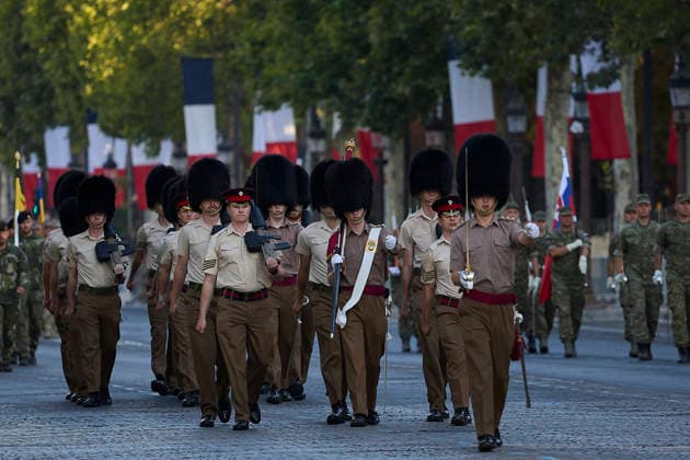 Rehearsal for July 14th 2026 Military Parade on the Champs-Elysees - Paris Rehearsal for July 14th 2026 Military Parade on the Champs-Elysees, in Paris, France, on July 11, 2026. Thirty-six foreign nations and over 6,000 soldiers will be on the Champs-elysees for the 2026 edition of the July 14th parade. Some 500 soldiers from member countries of the Volunteer Coalition and twenty-five Ukrainian soldiers will lead the traditional July 14 military parade on the Champs-Élysees, in front of about 30 heads of state and government. Photo by Jean Pierre Nguyen Van Hai Barbier ABACAPRESS.COM Paris France  Copyright: xNguyenxVanxHai-BarbierxJeanxPierre ABACAx