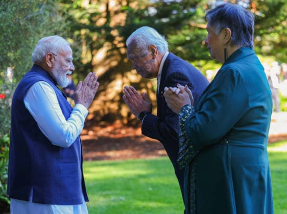 PM Modi receives a ceremonial traditional MÄori powhiri welcome at the Government House, in Auckland Auckland New Zealand , Jul 11 (ANI): Prime Minister Narendra Modi during a ceremonial traditional MÄori powhiri welcome at the Government House, in Auckland on Saturday. (Narendra Modi Photo Gallery ANI Photo) Auckland New Zealand Copyright: xANIx ANI_20260711041