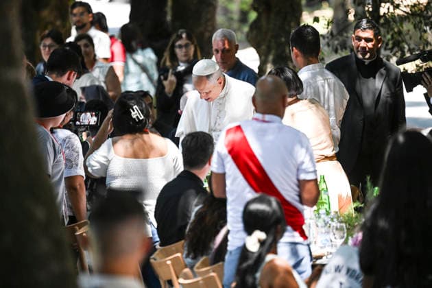 July 11, 2026, Castel Gandolfo, Italy: Pope Leo XIV attends a lunch with the poor at Villa Barberini, Castel Gandolfo, 11 July 2026. ANSA RICCARDO ANTIMIANI. Castel Gandolfo Italy  - ZUMAa110 20260711_zaf_a110_008 Copyright: xRiccardoxAntimianix
