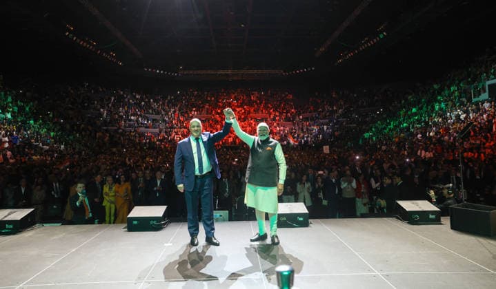 RECORD DATE NOT STATED PM Modi with New Zealand PM Christopher Luxon during a community programme Auckland New Zealand , Jul 11 (ANI): Prime Minister Narendra Modi with New Zealand Prime Minister Christopher Luxon during a community programme, in Auckland on Saturday. (@narendramodi X ANI Photo) Auckland New Zealand Copyright: xANIx ANI_20260711135