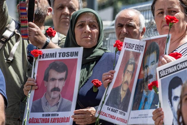 July 11, 2026, Istanbul, Istanbul, Turkey: Members of the Saturday Mothers People, relatives of victims of enforced disappearances, human rights defenders and supporters gather for the 1111th weekly vigil at Galatasaray Square in central Istanbul. Holding photographs of their missing relatives and carnations, participants demand truth, justice and accountability for those who disappeared in custody, calling on the authorities to conduct effective investigations into unresolved enforced disappearance cases. Istanbul Turkey  - ZUMAt171 20260711_zip_t171_003 Copyright: xAbdullahxTepelix