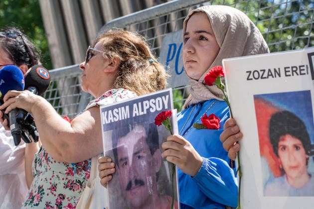 July 11, 2026, Istanbul, Istanbul, Turkey: Members of the Saturday Mothers People, relatives of victims of enforced disappearances, human rights defenders and supporters gather for the 1111th weekly vigil at Galatasaray Square in central Istanbul. Holding photographs of their missing relatives and carnations, participants demand truth, justice and accountability for those who disappeared in custody, calling on the authorities to conduct effective investigations into unresolved enforced disappearance cases. Istanbul Turkey  - ZUMAt171 20260711_zip_t171_005 Copyright: xAbdullahxTepelix