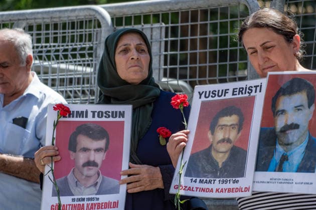 July 11, 2026, Istanbul, Istanbul, Turkey: Members of the Saturday Mothers People, relatives of victims of enforced disappearances, human rights defenders and supporters gather for the 1111th weekly vigil at Galatasaray Square in central Istanbul. Holding photographs of their missing relatives and carnations, participants demand truth, justice and accountability for those who disappeared in custody, calling on the authorities to conduct effective investigations into unresolved enforced disappearance cases. Istanbul Turkey  - ZUMAt171 20260711_zip_t171_009 Copyright: xAbdullahxTepelix