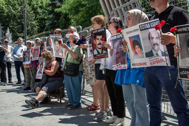 July 11, 2026, Istanbul, Istanbul, Turkey: Members of the Saturday Mothers People, relatives of victims of enforced disappearances, human rights defenders and supporters gather for the 1111th weekly vigil at Galatasaray Square in central Istanbul. Holding photographs of their missing relatives and carnations, participants demand truth, justice and accountability for those who disappeared in custody, calling on the authorities to conduct effective investigations into unresolved enforced disappearance cases. Istanbul Turkey  - ZUMAt171 20260711_zip_t171_013 Copyright: xAbdullahxTepelix