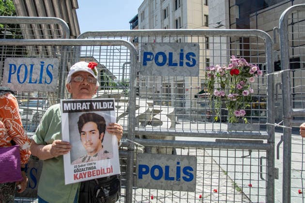 July 11, 2026, Istanbul, Istanbul, Turkey: Members of the Saturday Mothers People, relatives of victims of enforced disappearances, human rights defenders and supporters gather for the 1111th weekly vigil at Galatasaray Square in central Istanbul. Holding photographs of their missing relatives and carnations, participants demand truth, justice and accountability for those who disappeared in custody, calling on the authorities to conduct effective investigations into unresolved enforced disappearance cases. Istanbul Turkey  - ZUMAt171 20260711_zip_t171_014 Copyright: xAbdullahxTepelix