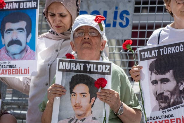 July 11, 2026, Istanbul, Istanbul, Turkey: Members of the Saturday Mothers People, relatives of victims of enforced disappearances, human rights defenders and supporters gather for the 1111th weekly vigil at Galatasaray Square in central Istanbul. Holding photographs of their missing relatives and carnations, participants demand truth, justice and accountability for those who disappeared in custody, calling on the authorities to conduct effective investigations into unresolved enforced disappearance cases. Istanbul Turkey  - ZUMAt171 20260711_zip_t171_015 Copyright: xAbdullahxTepelix
