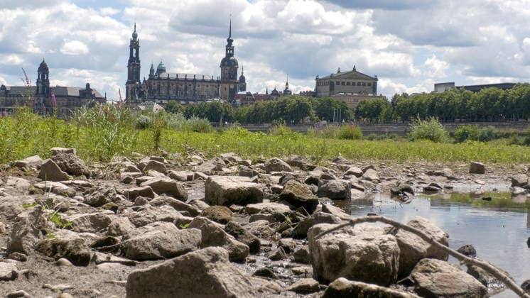 Trockenheit, Dürre und fehlende Niederschläge bereiten immer mehr Probleme. In Dresden feiert die sächsische Dampfschifffahrt dieses Wochenende190 Jahre, doch schon jetzt können nicht mehr alle Dampfschifffahrtrouten bedient werden. Wegen Niedrigwasser kann schon seit Freitag die Linie nach Bad Schandau nicht mehr bedient werden. Seit heute fällt auch die Strecke Sächsische Weinstraße in Richtung Meißen aus. Der Pegel beträgt aktuell in Dresden 55 cm, Tendenz fallend. In den kommenden Tagen wird daher die Dampfschifffahrt ihren Betrieb einstellen müssen. Denn Regenfälle sind auch in der kommenden Woche nicht in Sicht. Dresden Sachsen Deutschland *** Drought, dry conditions, and a lack of rainfall are causing more and more prob