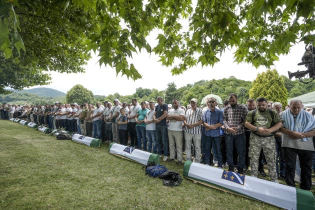 Funeral prayers held, 10 more Srebrenica genocide victims laid to rest SREBRENICA, BOSNIA AND HERZEGOVINA - JULY 11 : Funeral ceremony were held and 10 victims of the 1995 genocide were laid to rest at the Srebrenica-Potocari Memorial Cemetery in Srebrenica, Bosnia and Herzegovina on July 11, 2026. Thousands of people gathered at the site in the early hours of morning to pay their respects to the victims. The collective funeral prayer was led by Husein Kavazovic, the grand mufti of the Islamic Community in Bosnia and Herzegovina. Samir Jordamovic Anadolu Sarajevo Bosnia and Herzegovina. Editorial use only. Please get in touch for any other usage.  Copyright: x2026xAnadoluxSamirxJordamovicx