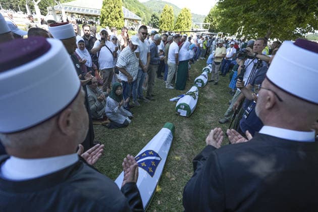 Funeral prayers held, 10 more Srebrenica genocide victims laid to rest SREBRENICA, BOSNIA AND HERZEGOVINA - JULY 11 : Funeral ceremony were held and 10 victims of the 1995 genocide were laid to rest at the Srebrenica-Potocari Memorial Cemetery in Srebrenica, Bosnia and Herzegovina on July 11, 2026. Thousands of people gathered at the site in the early hours of morning to pay their respects to the victims. The collective funeral prayer was led by Husein Kavazovic, the grand mufti of the Islamic Community in Bosnia and Herzegovina. Samir Jordamovic Anadolu Sarajevo Bosnia and Herzegovina. Editorial use only. Please get in touch for any other usage.  Copyright: x2026xAnadoluxSamirxJordamovicx