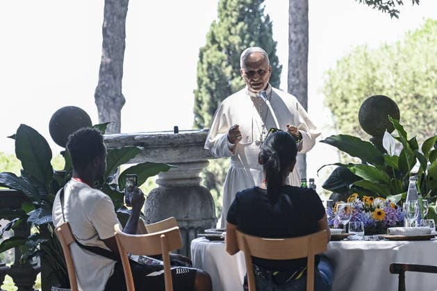 Pope Leo XIV joins lunch with people in need near Rome CASTEL GANDOLFO, ITALY, JULY 11: (----EDITORIAL USE ONLY - MANDATORY CREDIT - ISABELLA BONOTTO POOL HANDOUT - NO MARKETING NO ADVERTISING CAMPAIGNS - DISTRIBUTED AS A SERVICE TO CLIENTS----) Pope Leo XIV attends lunch with 200 people in need at Borgo Laudato Si , a circular economy and environmental sustainability project village, in Castel Gandolfo, near Rome, Italy, on July 11, 2026. Isabella Bonotto Pool Anadolu Rome Italy. Editorial use only. Please get in touch for any other usage.  Copyright: x2026xAnadoluxIsabellaxBonottox xPoolx