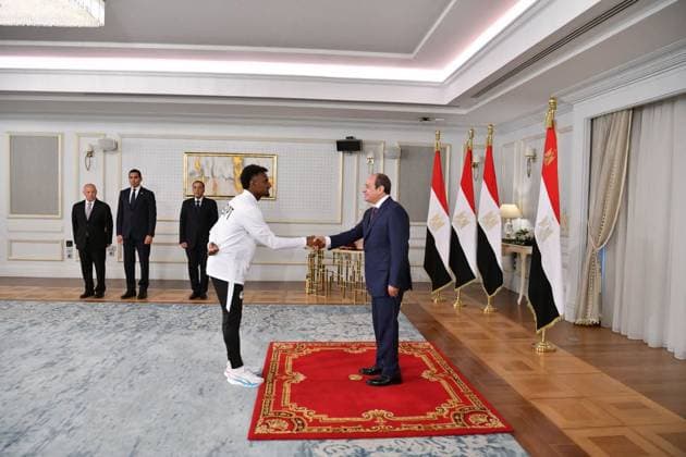 Egyptian president receives national football team in El Alamein Egyptian President Abdel Fattah al-Sisi receives members of the Egyptian national football team and the technical and administrative staff in El Alamein, Egypt, on July 11, 2026. The meeting was attended by Prime Minister Mostafa Madbouly, Minister of Youth and Sports Jawhar Nabil, and Egyptian Football Association President Hany Abo Rida. Photo by Egyptian President Office apaimages Cairo Cairo Egypt 110726_Egypt_EPO_00(14) Copyright: xapaimagesxEgyptianxPresidentxOfficex xapaimagesx