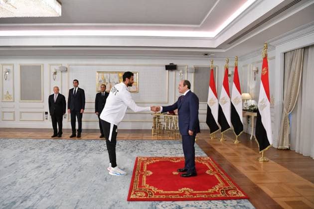 Egyptian president receives national football team in El Alamein Egyptian President Abdel Fattah al-Sisi receives members of the Egyptian national football team and the technical and administrative staff in El Alamein, Egypt, on July 11, 2026. The meeting was attended by Prime Minister Mostafa Madbouly, Minister of Youth and Sports Jawhar Nabil, and Egyptian Football Association President Hany Abo Rida. Photo by Egyptian President Office apaimages Cairo Cairo Egypt 110726_Egypt_EPO_00(13) Copyright: xapaimagesxEgyptianxPresidentxOfficex xapaimagesx